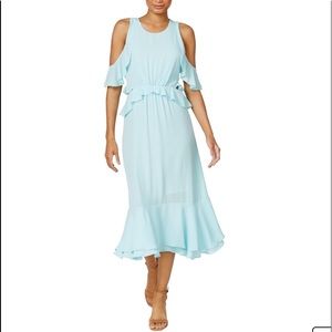 Madison Jules Ruffled Cold-Shoulder Teal Dress M
